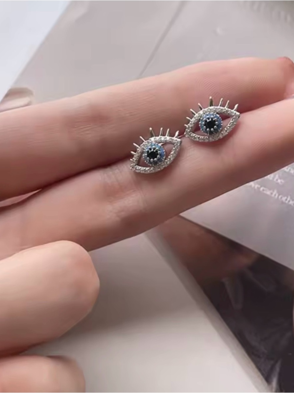 925 Sterling Silver Evil Eye Stud Earrings with Blue Center